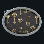 Seamless Pattern with Golden Keys Belt Buckle<br><div class="desc">Seamless pattern of antique,  gold and silhouette keys on black background.</div>