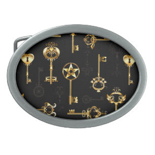 Seamless Pattern with Golden Keys Belt Buckle