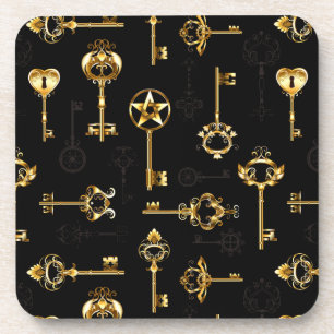 Seamless Pattern with Golden Keys Beverage Coaster