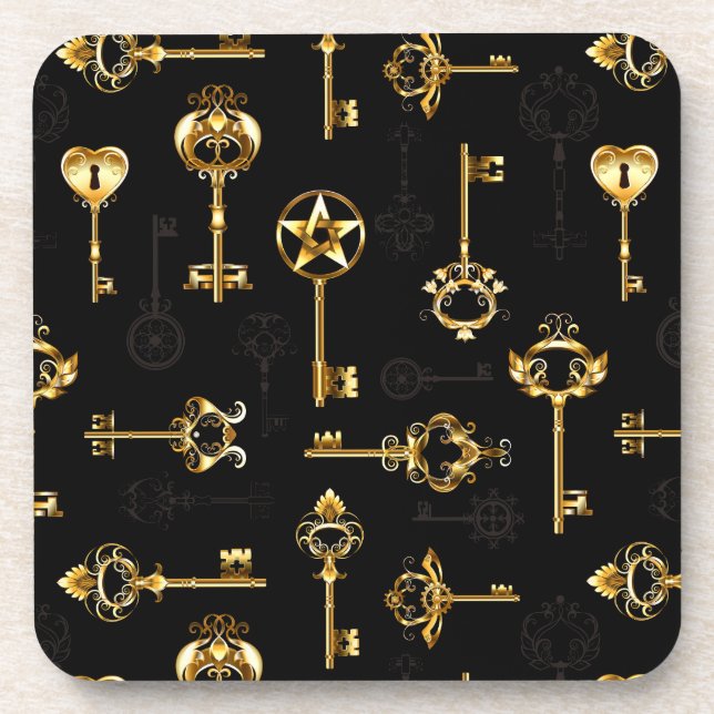 Seamless Pattern with Golden Keys Beverage Coaster (Front)