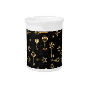 Seamless Pattern with Golden Keys Beverage Pitcher