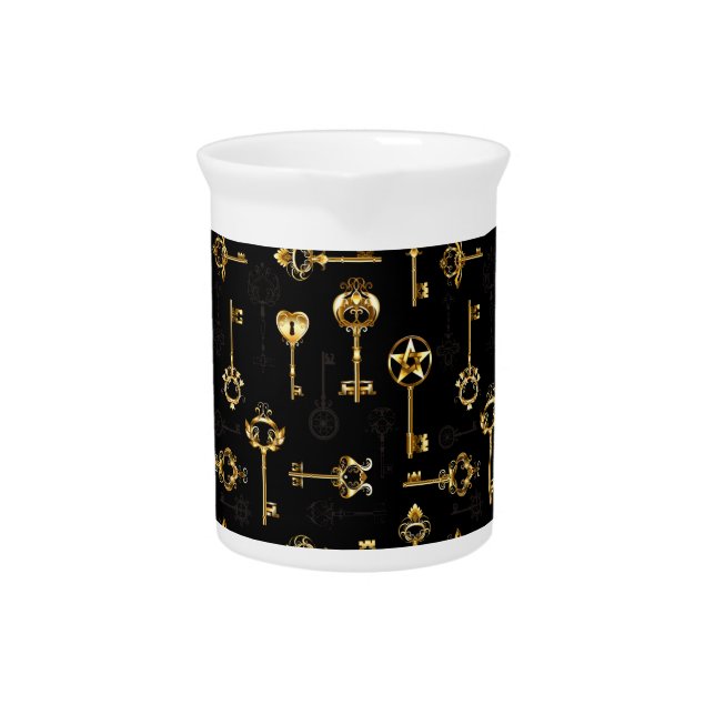 Seamless Pattern with Golden Keys Beverage Pitcher (Front)