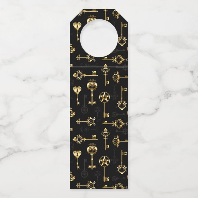 Seamless Pattern with Golden Keys Bottle Hanger Tag (Front)