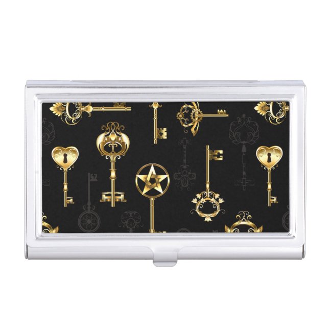 Seamless Pattern with Golden Keys Business Card Case (Front)