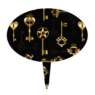 Seamless Pattern with Golden Keys Cake Topper