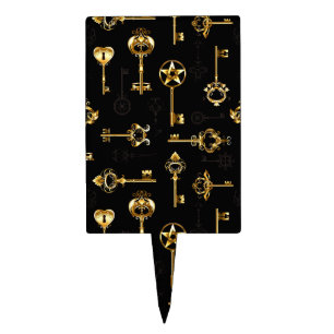 Seamless Pattern with Golden Keys Cake Topper
