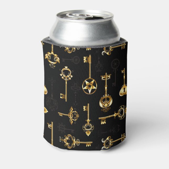 Seamless Pattern with Golden Keys Can Cooler (Can Back)