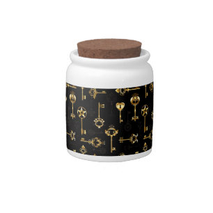 Seamless Pattern with Golden Keys Candy Jar