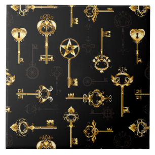 Seamless Pattern with Golden Keys Ceramic Tile