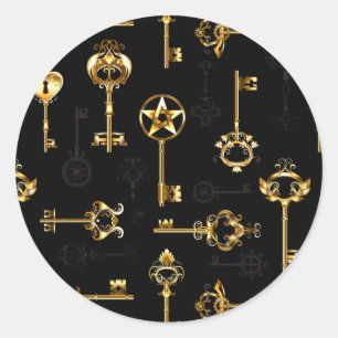 Seamless Pattern with Golden Keys Classic Round Sticker