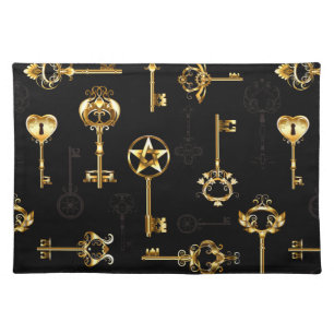 Seamless Pattern with Golden Keys Cloth Placemat