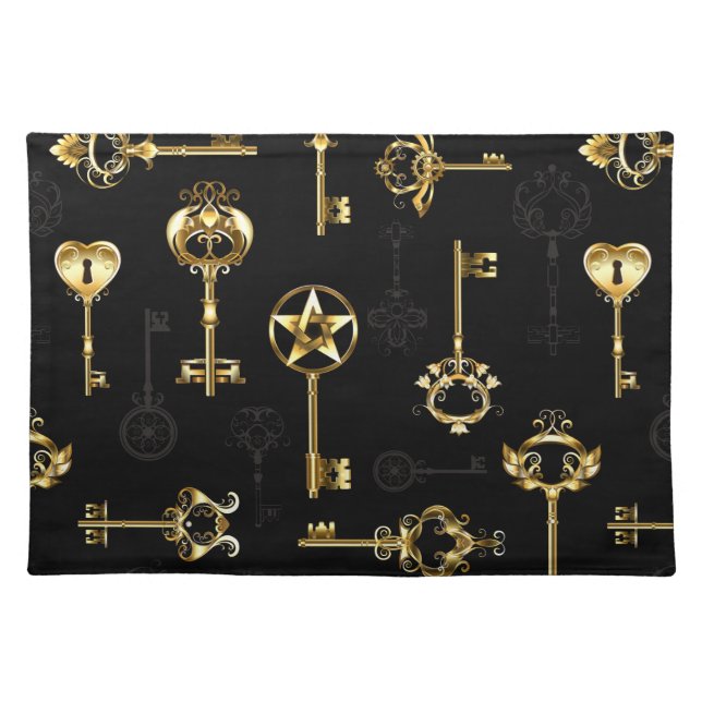 Seamless Pattern with Golden Keys Cloth Placemat (Front)