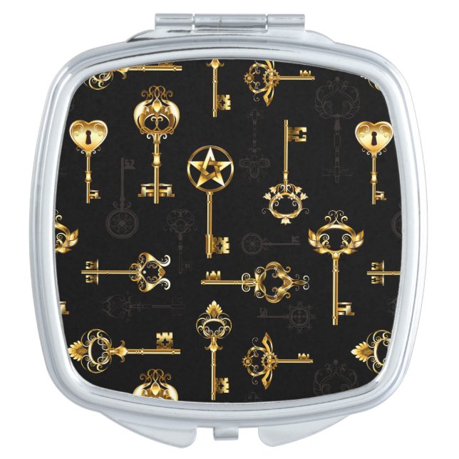 Seamless Pattern with Golden Keys Compact Mirror (Front)