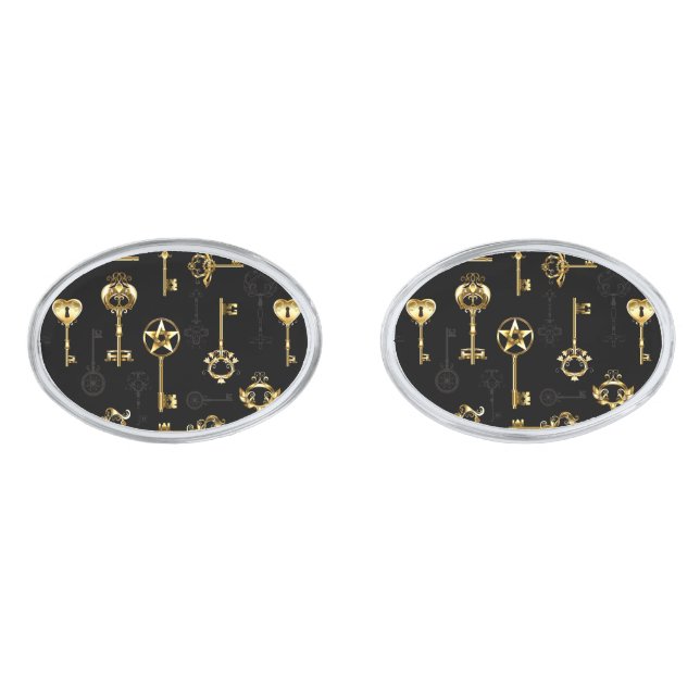 Seamless Pattern with Golden Keys Cufflinks (Front)