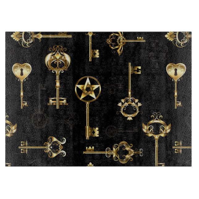 Seamless Pattern with Golden Keys Cutting Board (Front)