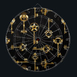 Seamless Pattern with Golden Keys Dart Board<br><div class="desc">Seamless pattern of antique, gold and silhouette keys on black background.</div>