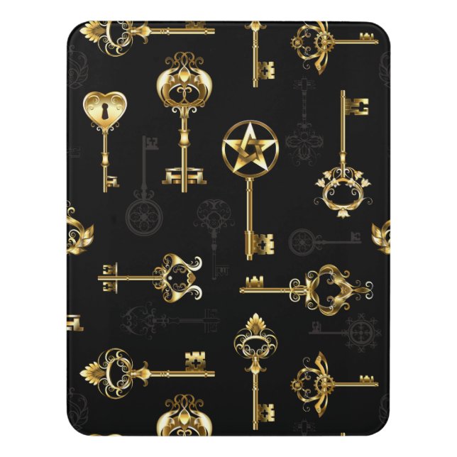 Seamless Pattern with Golden Keys Door Sign (Contemporary Vert)