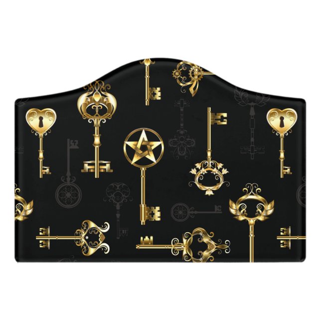 Seamless Pattern with Golden Keys Door Sign (Small Crest Front)