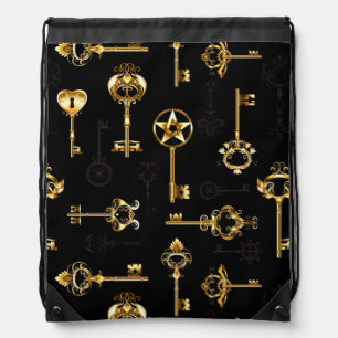 Seamless Pattern with Golden Keys Drawstring Bag