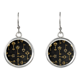 Seamless Pattern with Golden Keys Earrings