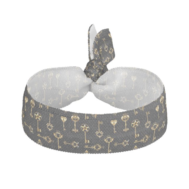 Seamless Pattern with Golden Keys Elastic Hair Tie (Front)