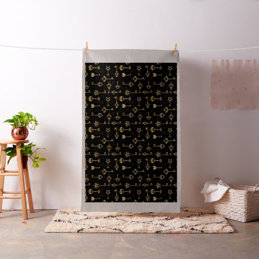 Seamless Pattern with Golden Keys Fabric