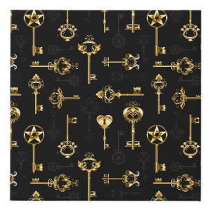 Seamless Pattern with Golden Keys Faux Canvas Print