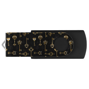 Seamless Pattern with Golden Keys Flash Drive
