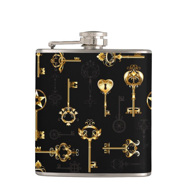 Seamless Pattern with Golden Keys Flask (Front)