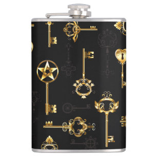 Seamless Pattern with Golden Keys Flask