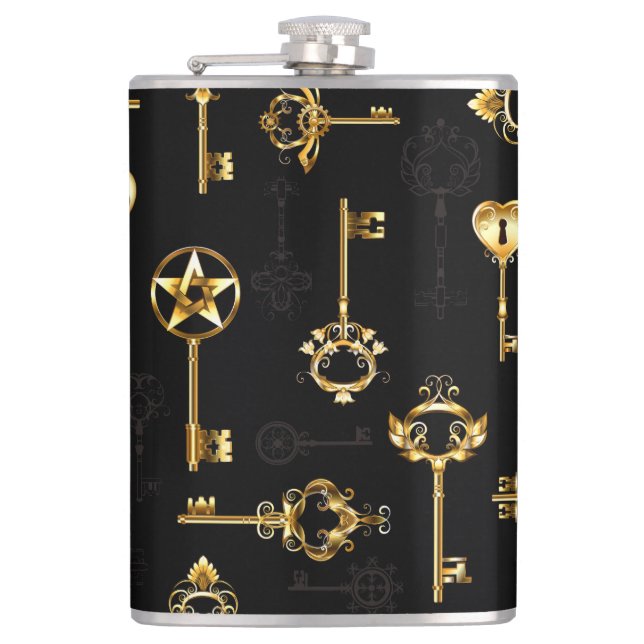 Seamless Pattern with Golden Keys Flask (Front)