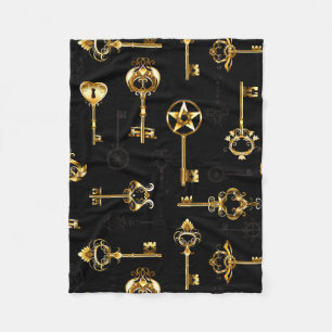Seamless Pattern with Golden Keys Fleece Blanket