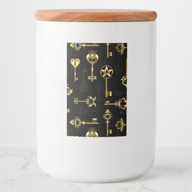 Seamless Pattern with Golden Keys Food Label (Front)