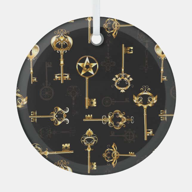Seamless Pattern with Golden Keys Glass Ornament (Front)