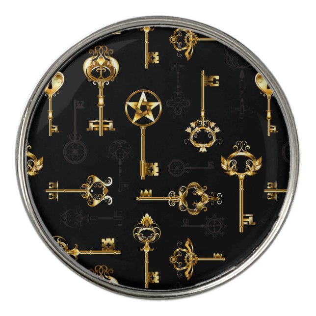 Seamless Pattern with Golden Keys Golf Ball Marker (Front)