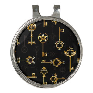 Seamless Pattern with Golden Keys Golf Hat Clip