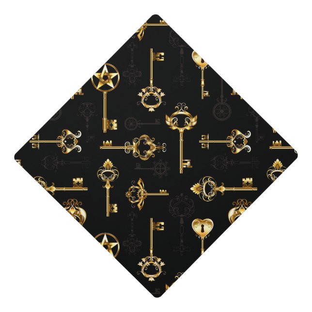 Seamless Pattern with Golden Keys Graduation Cap Topper (Front)
