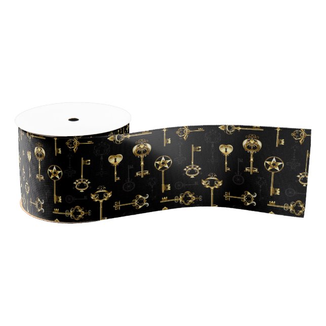 Seamless Pattern with Golden Keys Grosgrain Ribbon (Spool)