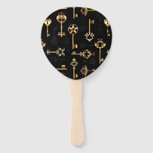 Seamless Pattern with Golden Keys Hand Fan