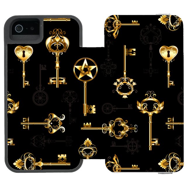 Seamless Pattern with Golden Keys Incipio iPhone Wallet Case (Folio Open)