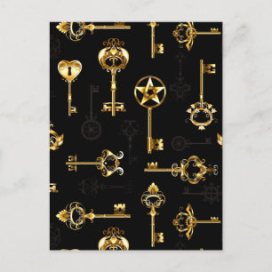 Seamless Pattern with Golden Keys Invitation Postcard