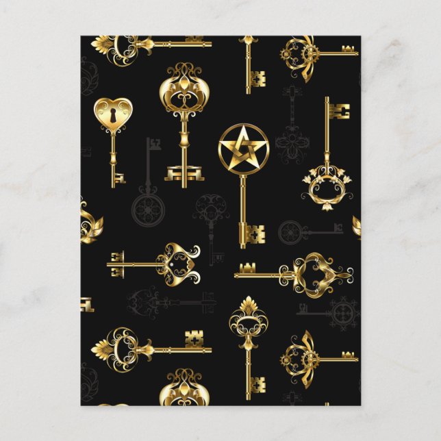 Seamless Pattern with Golden Keys Invitation Postcard (Front)