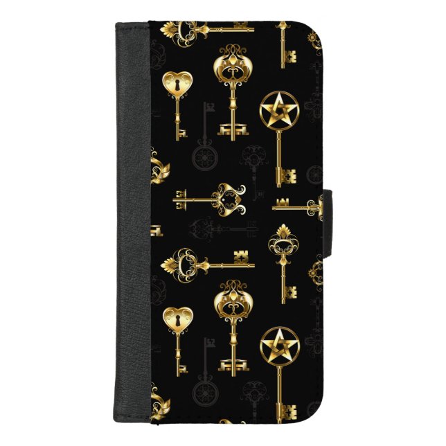 Seamless Pattern with Golden Keys iPhone Wallet Case (Front)