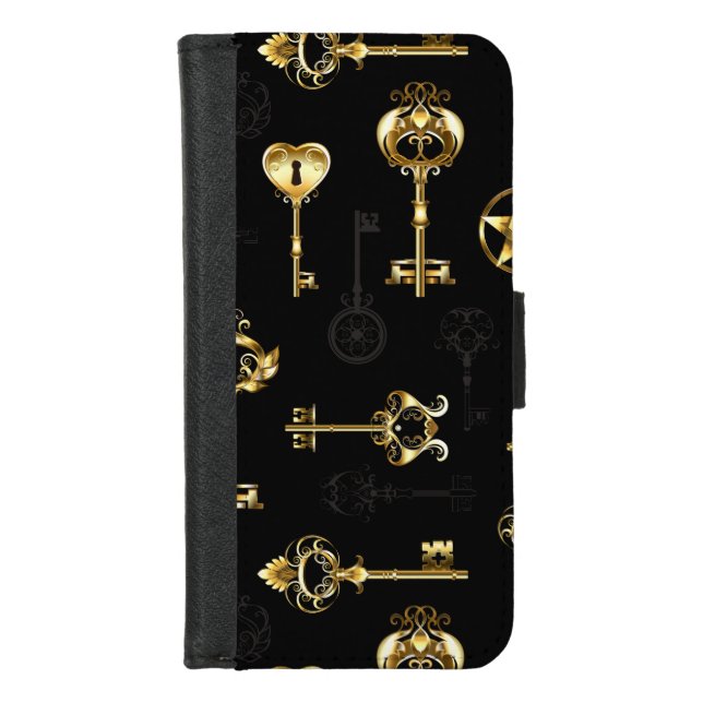 Seamless Pattern with Golden Keys iPhone Wallet Case (Front)