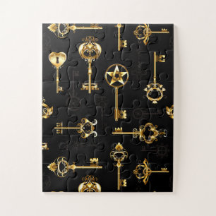 Seamless Pattern with Golden Keys Jigsaw Puzzle