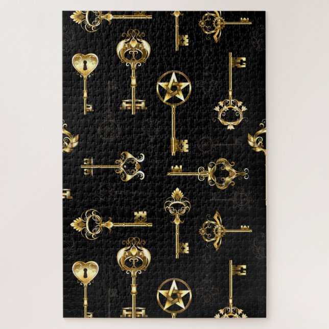 Seamless Pattern with Golden Keys Jigsaw Puzzle (Vertical)