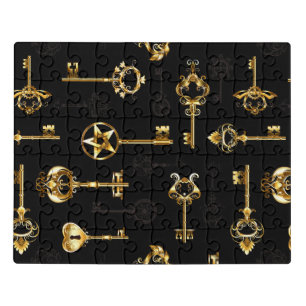 Seamless Pattern with Golden Keys Jigsaw Puzzle