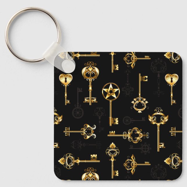 Seamless Pattern with Golden Keys Keychain (Front)