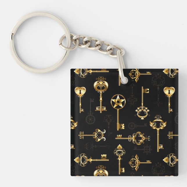 Seamless Pattern with Golden Keys Keychain (Front)