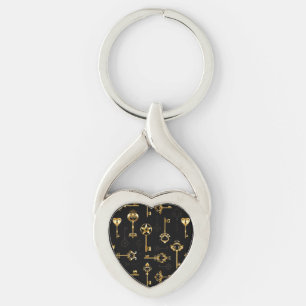 Seamless Pattern with Golden Keys Keychain